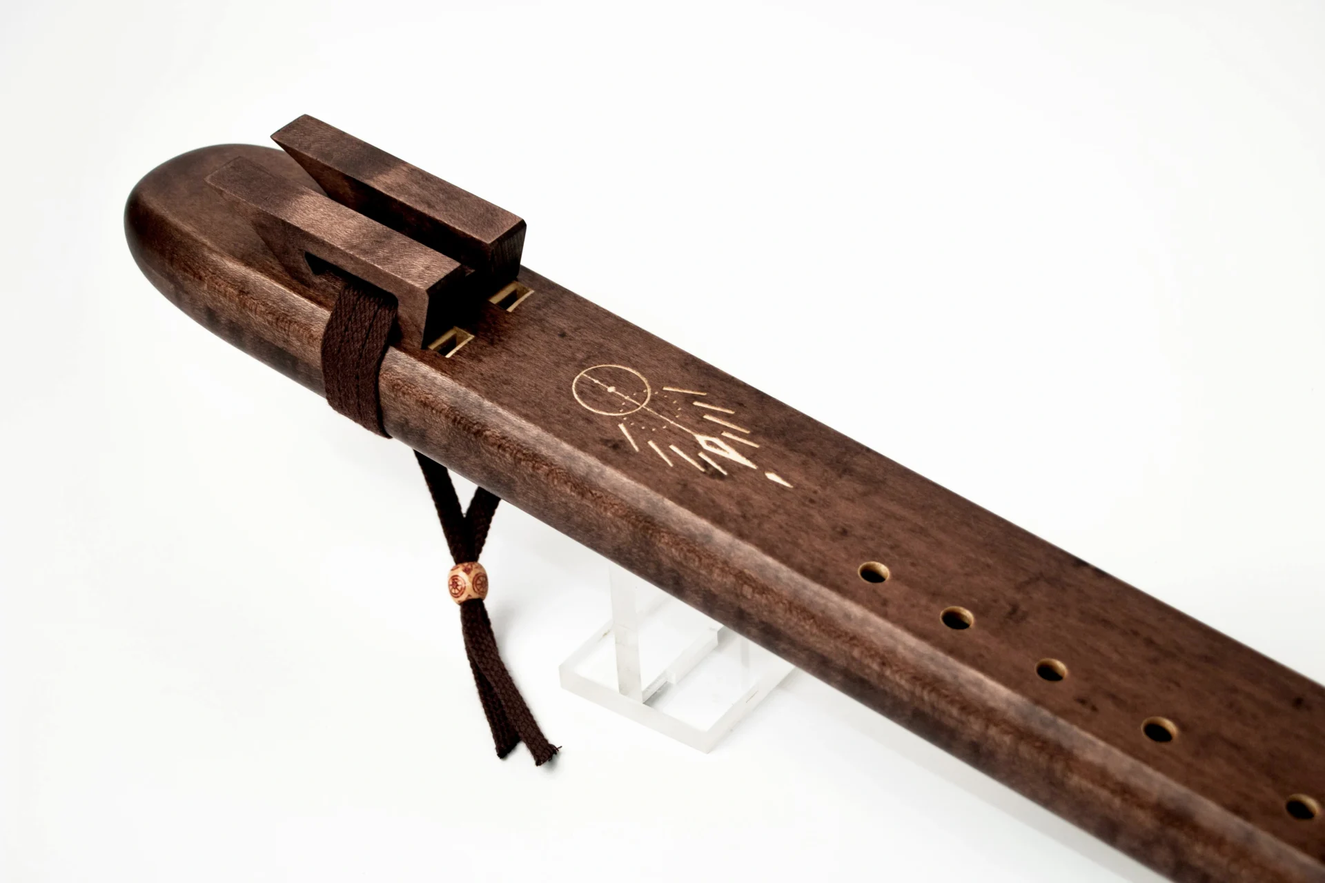 F# double flute with sacred dream catcher engraving detail